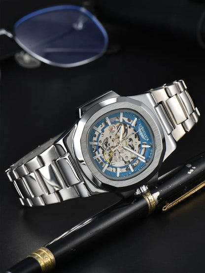 Men automatic watch luxury mechanical watches waterproof business skeleton wholesale stainless steel gift man watch