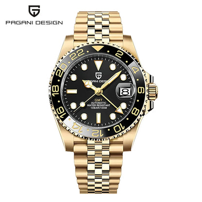 Montre-bracelet automatique PAGANI DESIGN 40 mm GMT Acier inoxydable Étanche Hommes Montre de marque supérieure Montres mécaniques de sport Hommes PD-1662