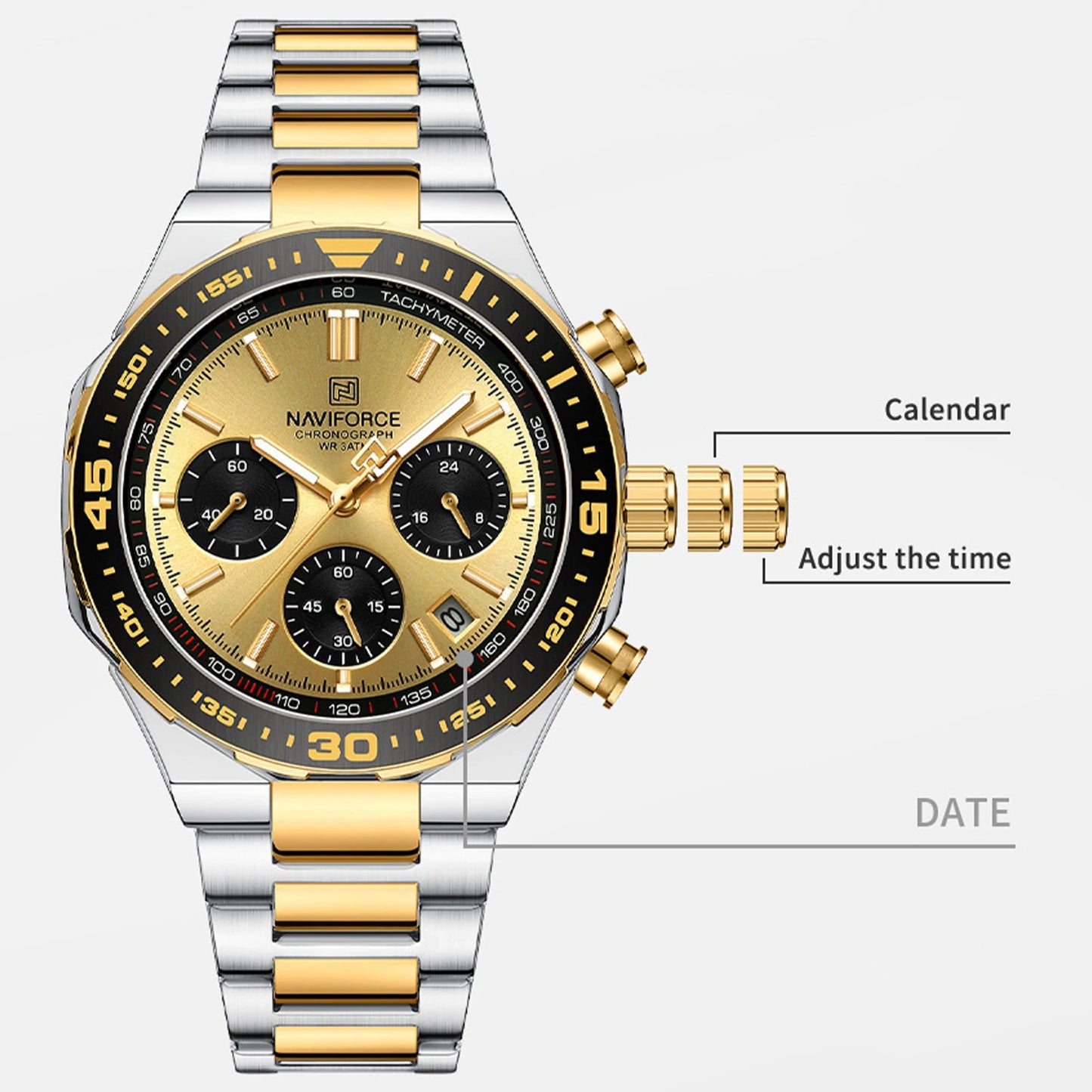NAVIFORCE Montres Homme Quartz Tendance Affaires Classique Étanche Bracelet Acier Inoxydable Montre-bracelet Nouvelle horloge Homme en 2024
