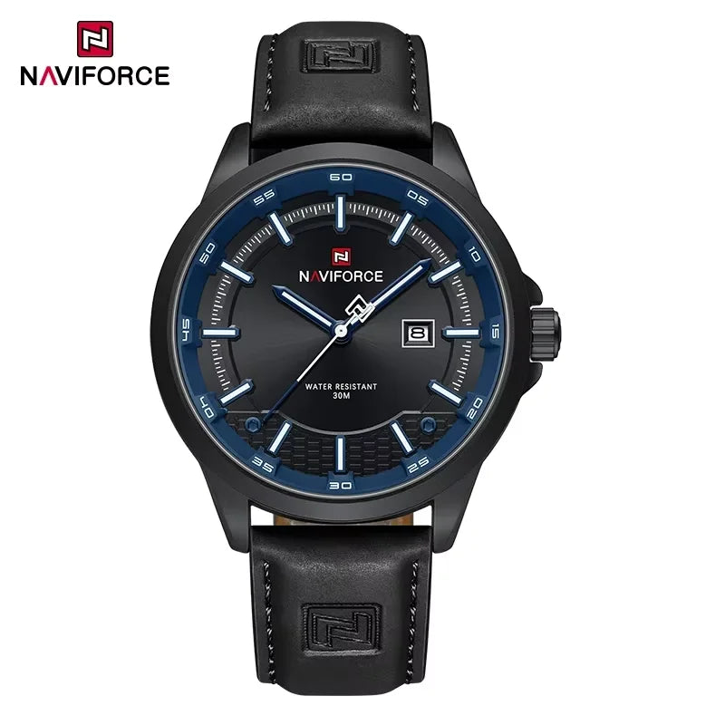 NAVIFORCE Nouvelle collection de montres pour hommes en cuir véritable confortable, mouvement japonais, date, étanche, cadeaux pour homme 2025