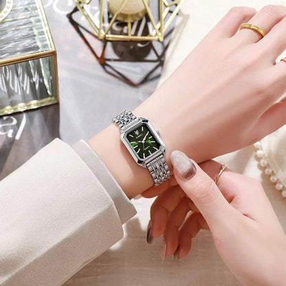 Montre à quartz de luxe pour femme, mode, cadran simple, carré, plaqué or de qualité, montre-bracelet d'affaires en acier inoxydable avec boucle déployante