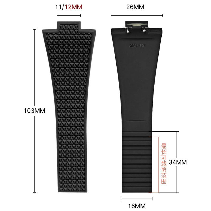 11mm 12mm FKM Convex Strap for Tissot PRX Series Super Player 35mm 40mm Fluoro Rubber Quick Release Butterfly Buckle Watch Band