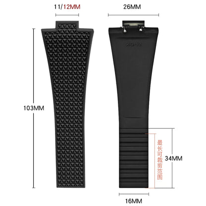 Bracelet convexe FKM 11mm 12mm pour Tissot PRX Series Super Player 35mm 40mm Fluoro Caoutchouc Fermoir Papillon à Dégagement Rapide