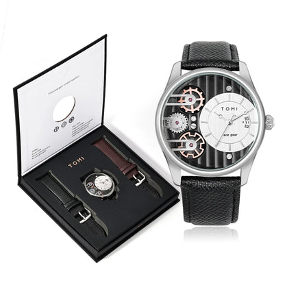 Coffret Cadeau Homme TOMI – Montre Combinée Luxe et Simple Affaires, Bracelet Amovible, Montre à Quartz pour Homme, Cadeau de Fête