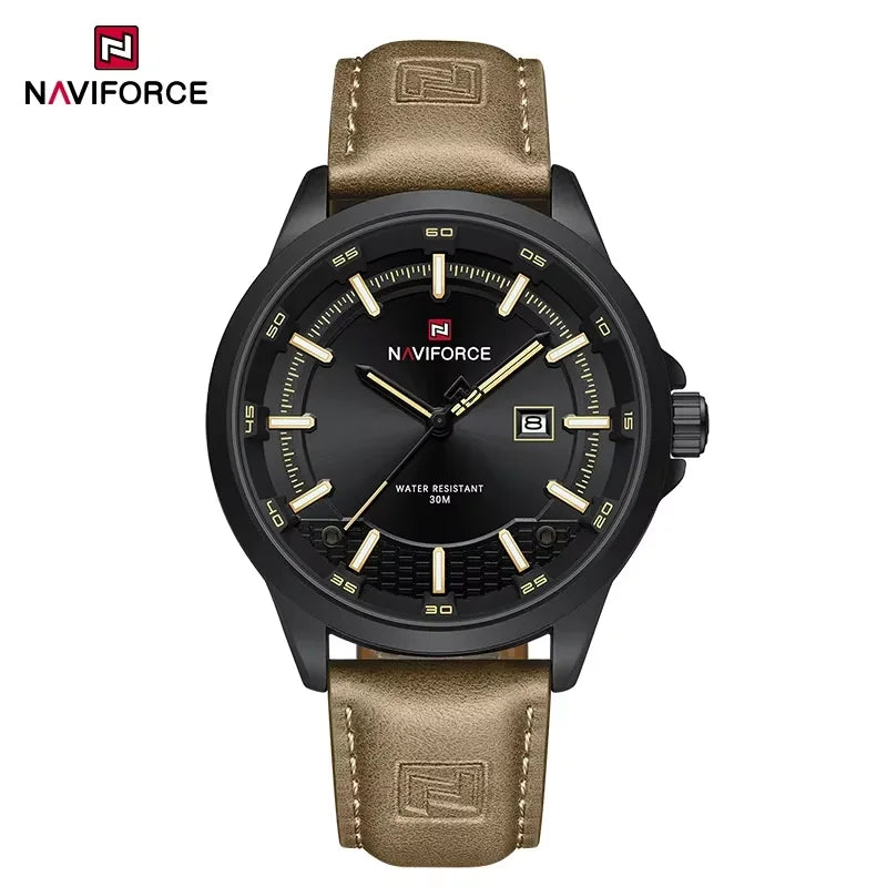 NAVIFORCE Nouvelle collection de montres pour hommes en cuir véritable confortable, mouvement japonais, date, étanche, cadeaux pour homme 2025