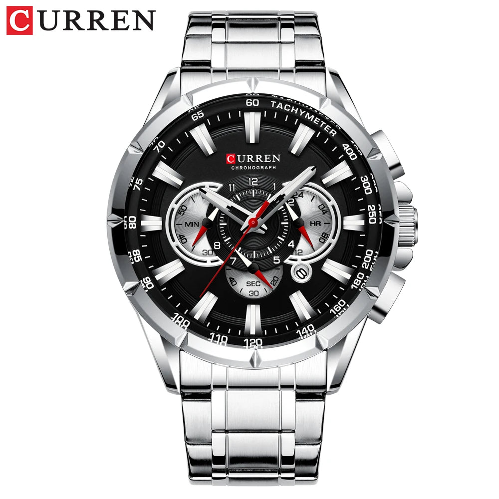 Montre Homme CURREN Business Montre de Luxe en Acier Inoxydable Chronographe Armée Militaire Montres à Quartz