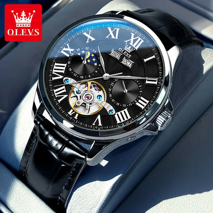 OLEVS 7013 Montre Automatique Homme Phase de Lune Étanche Luxe Montre Homme Date Acier Inoxydable Montre Mécanique