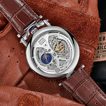 Nouvelles montres mécaniques automatiques creuses à la mode pour hommes, montres-bracelets squelettes à tourbillon en cuir décontractées, Relogio Masculino