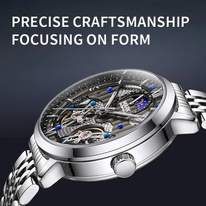 Mark Fairwhale 6023 Luxury Quartz Steel Strip Automatic Movement Watch Waterproof Double Tourbillon Moonphase Watches for Men