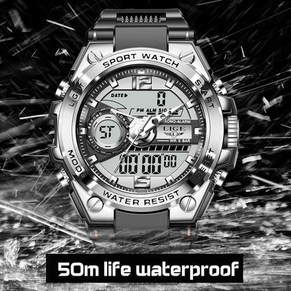 LIGE Digital Military LED Chronograph Watch 50m 24cm