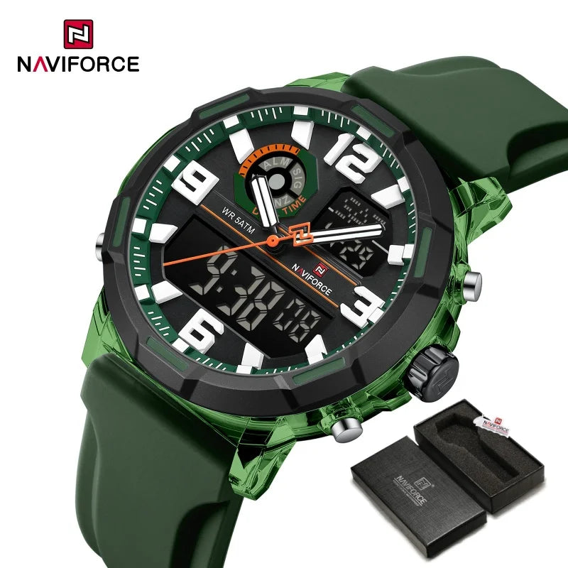NAVIFORCE 2026 Montre homme nouvelle 5ATM étanche Double affichage Chronographe Réveil Montre-bracelet Montres tendance pour homme NF7130