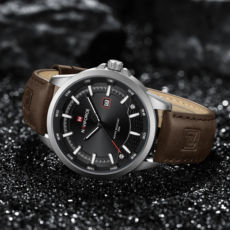 NAVIFORCE Nouvelle collection de montres pour hommes en cuir véritable confortable, mouvement japonais, date, étanche, cadeaux pour homme 2025