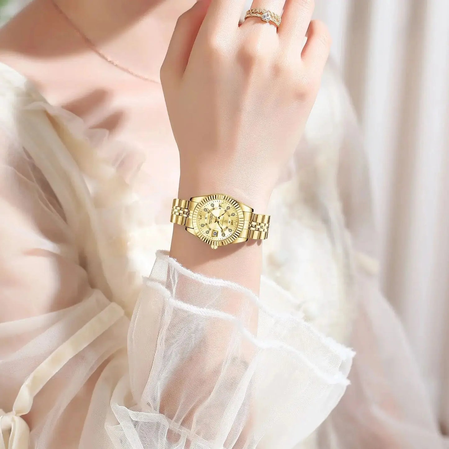 POEDAGAR Montre-bracelet de mode pour femmes Étanche Lumineuse Date Montres élégantes pour dames Montre à quartz en acier inoxydable pour femmes Reloj