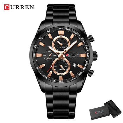 CURREN Montre Sport Chrono à Quartz pour Homme - Bracelet en Acier Inoxydable et Cadran Multifonction