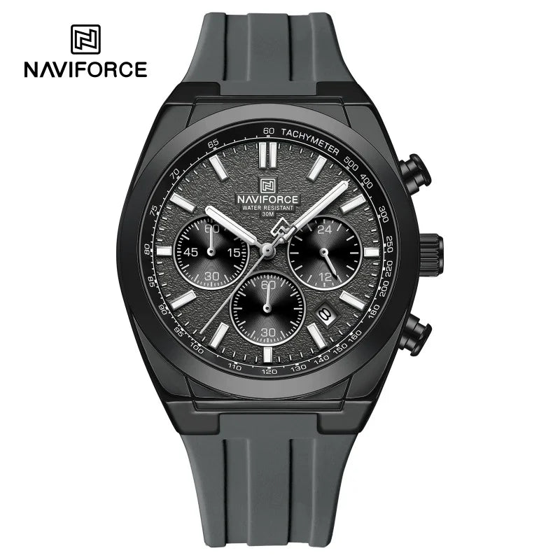 NAVIFORCE Montres Homme Chronographe Multifonctionnel Bracelet en Silicone Aiguilles Lumineuses Étanche 3ATM Haute Qualité Original pour Homme