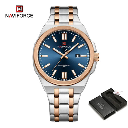 Montre à quartz NAVIFORCE pour hommes, de luxe, pour affaires, lumineuse, en acier inoxydable, étanche, calendrier, montre-bracelet, Reloj Hombre