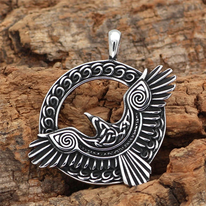 Collier pendentif corbeau nordique en acier inoxydable, crâne de corbeau, oiseau, pendentif rond, Viking, Punk, aigle, animal, biker, bijoux de mode, cadeaux