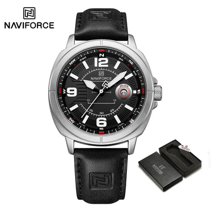 Montres à quartz de mode NAVIFORCE pour hommes, étanches 3ATM, affichage lumineux, cadran boussole classique, bracelet respirant en PU