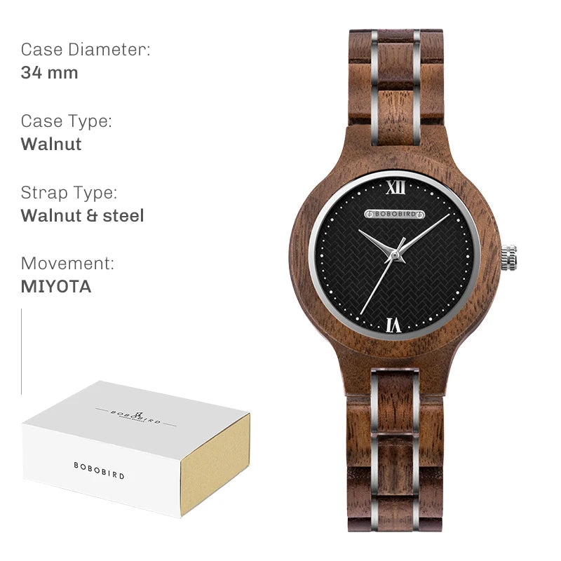 Montres en bois BOBO BIRD pour femmes Montre en bois gravée légère naturelle Montre-bracelet à quartz simple pour femme Cadeau personnalisé pour elle