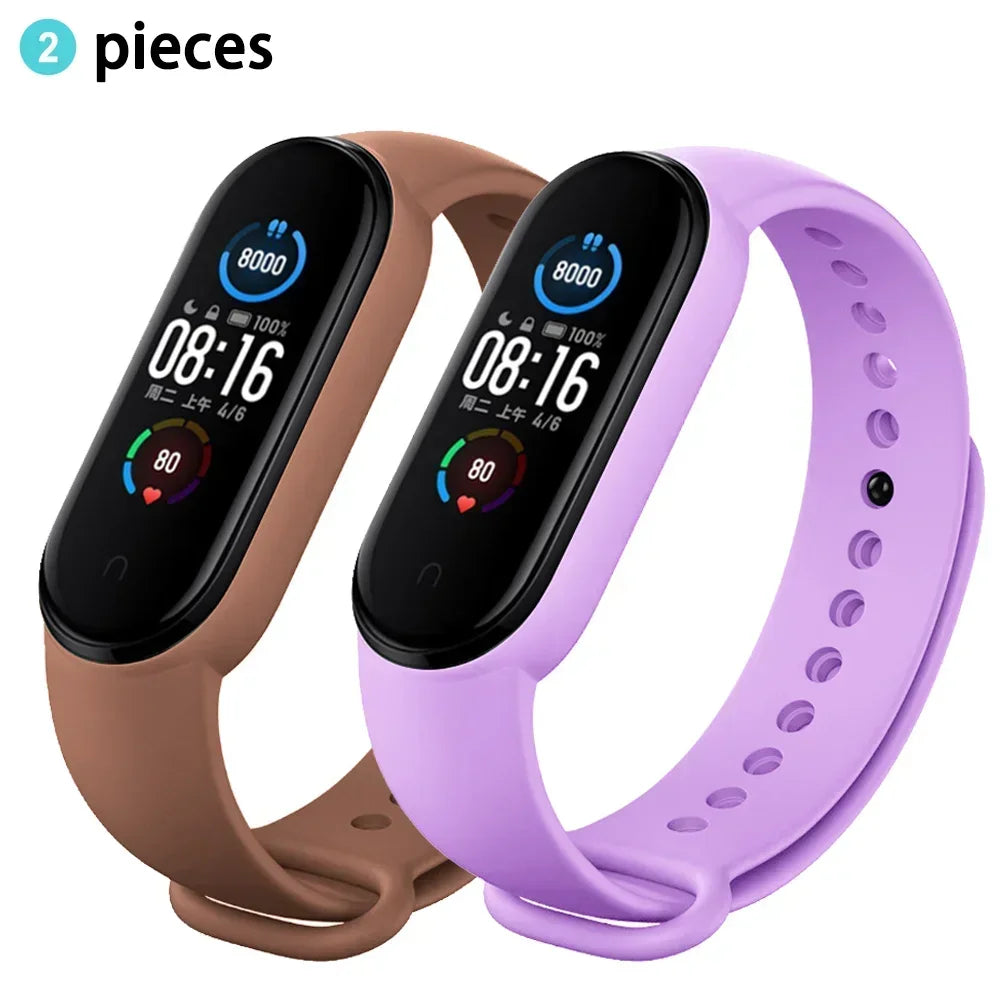 2PCS Watch Strap For Xiaomi Mi Band 7 6 5 4 3 Wristband Silicone Bracelet Wrist Straps MiBand 3/4 band6 Smartwatch Accessories