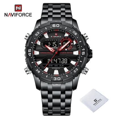 Montres Homme NAVIFORCE Original Tendance Marque LCD Affichage Analogique Numérique Quartz Homme Horloge 30m Étanche Lumineuse Montre-Bracelet Homme