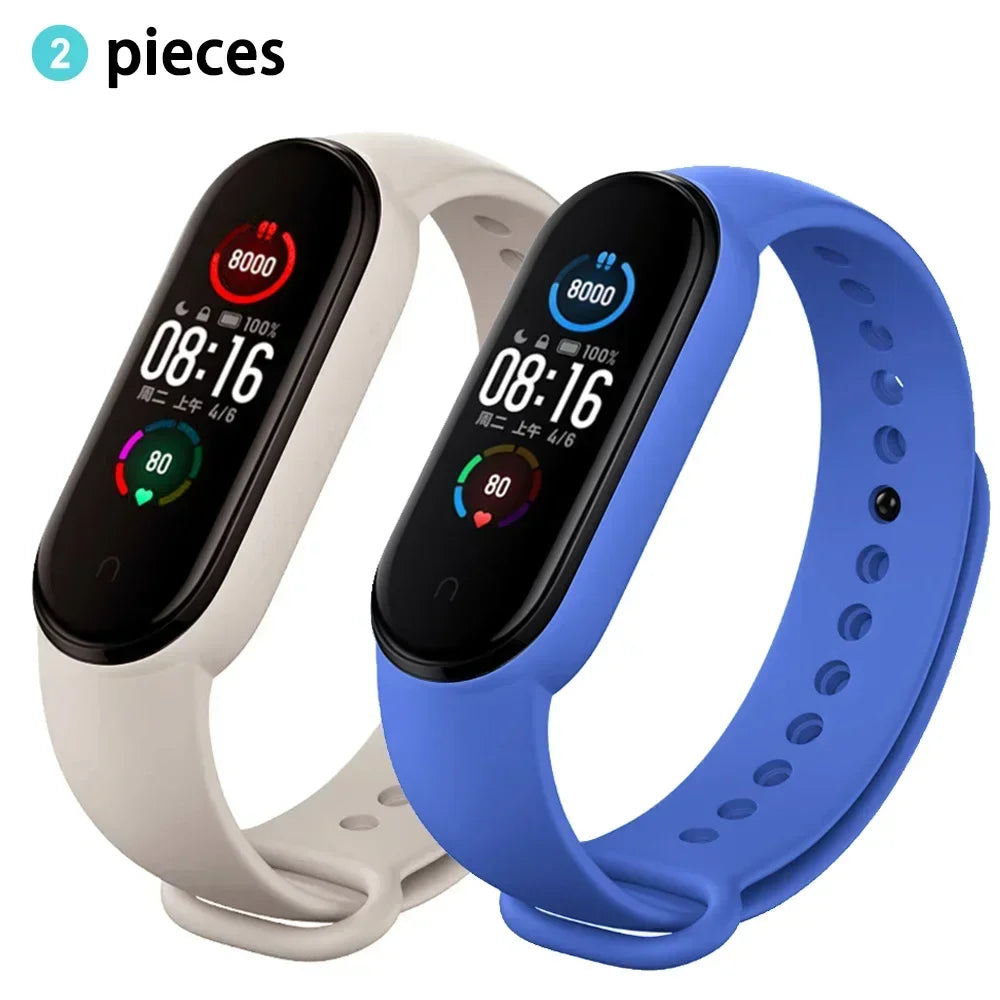 2PCS Watch Strap For Xiaomi Mi Band 7 6 5 4 3 Wristband Silicone Bracelet Wrist Straps MiBand 3/4 band6 Smartwatch Accessories
