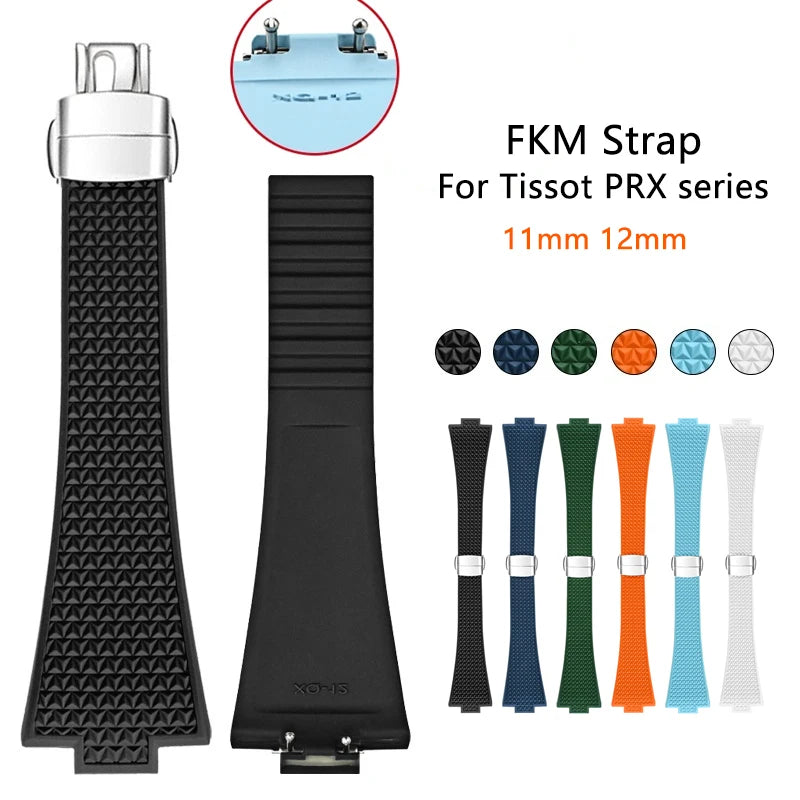 Bracelet en caoutchouc fluoré pour Tissot PRX Series 35mm 40mm Boucle Papillon FKM 11mm 12mm Étanches, Bracelet de Montre à Dégagement Rapide de Remplacement
