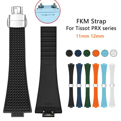 Bracelet en caoutchouc fluoré pour Tissot PRX Series 35mm 40mm Boucle Papillon FKM 11mm 12mm Étanches, Bracelet de Montre à Dégagement Rapide de Remplacement