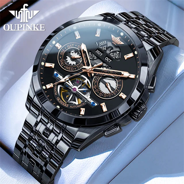 OUPINKE 3251 Auto Date Mechanical Watch for Men Hollowed Skeleton Luxury Automatic Hand Clock Top Brand Waterproof Man Watch Hot