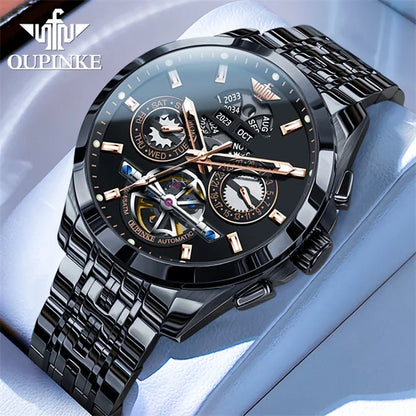 OUPINKE 3251 Auto Date Mechanical Watch for Men Hollowed Skeleton Luxury Automatic Hand Clock Top Brand Waterproof Man Watch Hot
