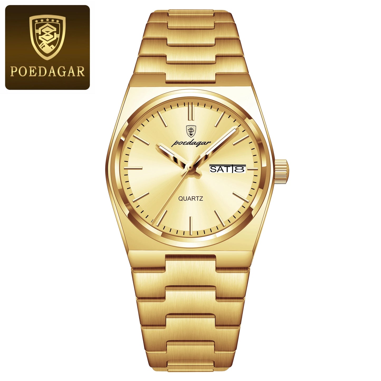 POEDAGAR Montres élégantes pour femmes Étanche Lumineux Date Semaine Montre Femme Quartz Acier inoxydable Montre-bracelet de mode pour femme