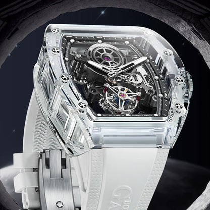 ChronoState BONEST GATTI Tourbillon – Montre Squelette Automatique en Cristal | Bracelet en Caoutchouc Lumineux Saphir