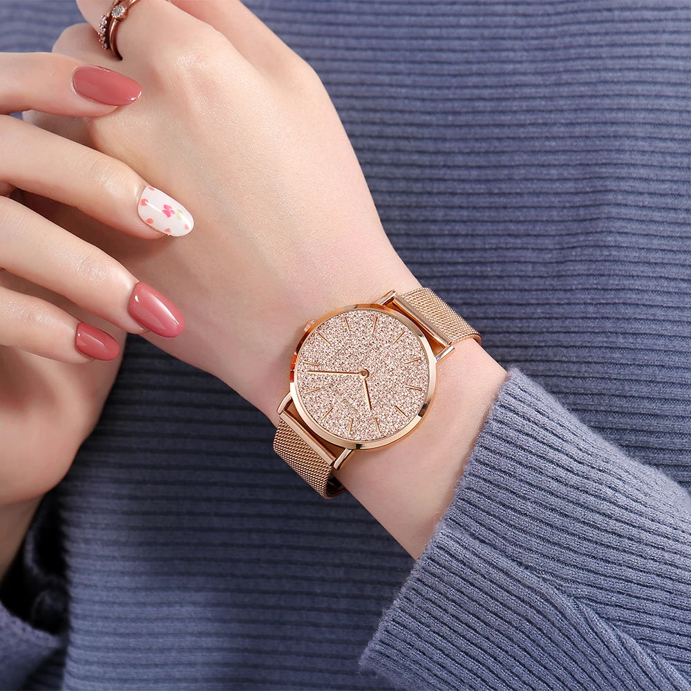 Hannah Martin 36mm Rose Gold Mesh Strap Watch