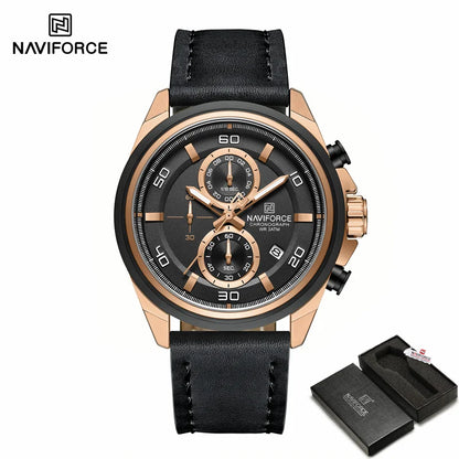 Montre homme décontractée NAVIFORCE Résistante à l'eau 3 ATM, calendrier, cadran lumineux avec bracelet en cuir, cadeau, design original