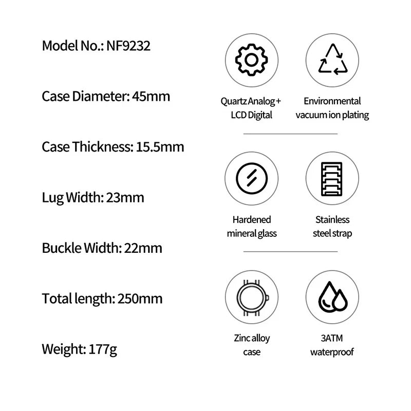 Montre de sport militaire de luxe NAVIFORCE pour hommes, lumineuse, étanche, bracelet en acier, affichage double numérique à quartz, montre-bracelet masculine.