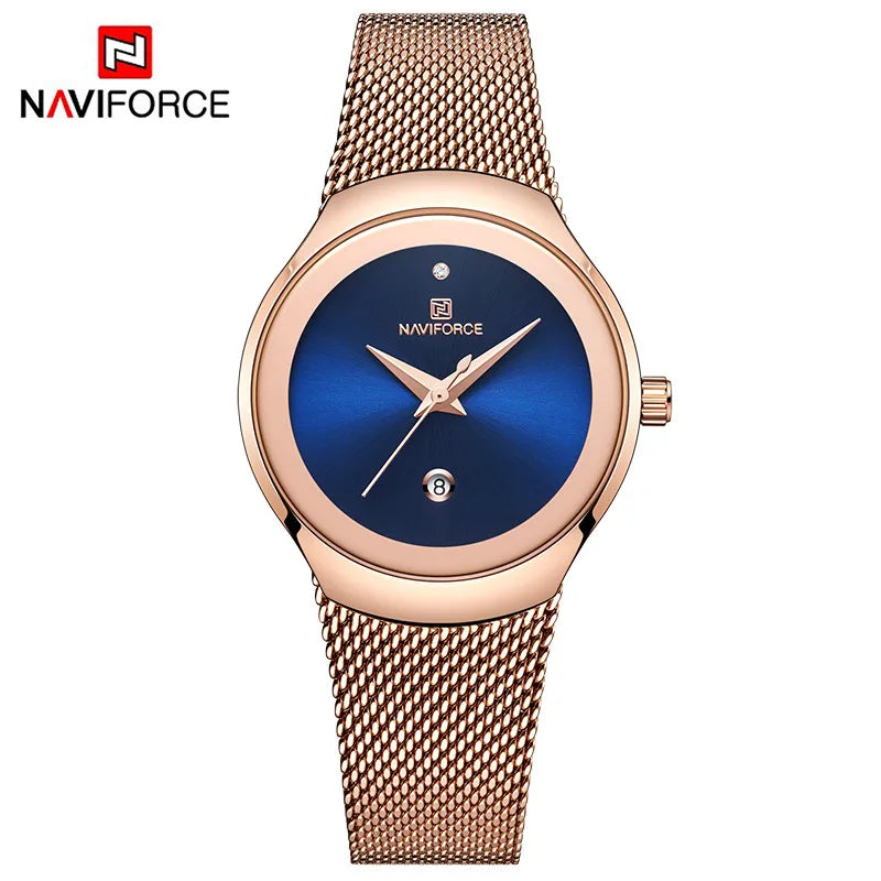 NAVIFORCE NF5004 Green Mesh Steel Date Analog Watch