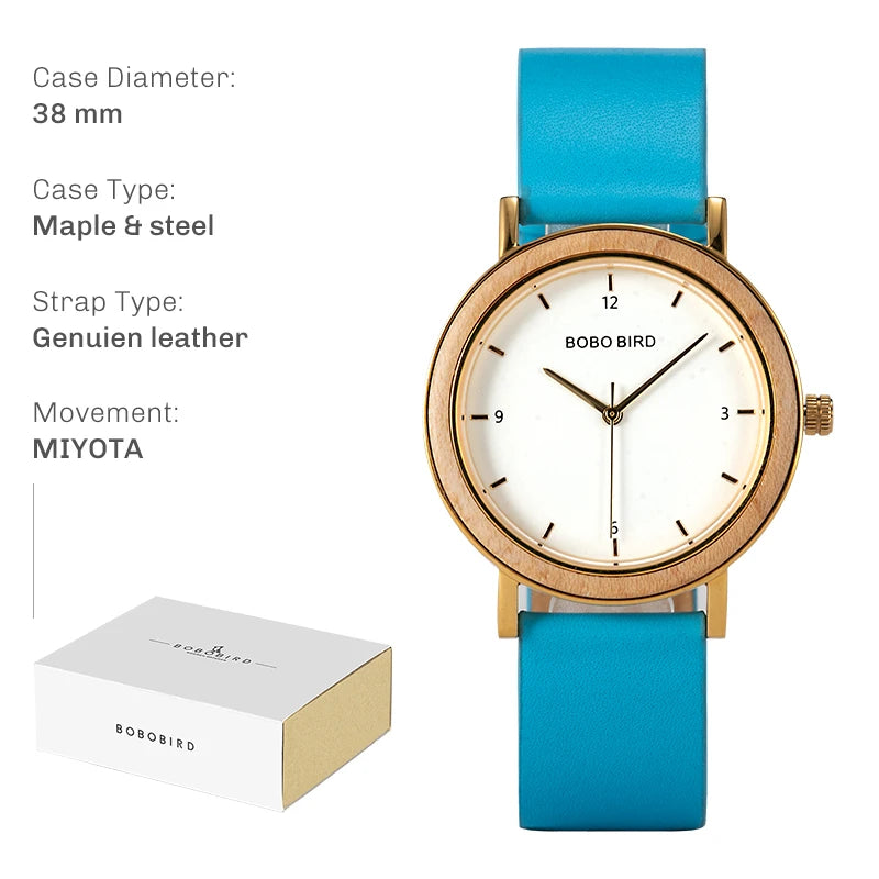 Montres en bois BOBO BIRD pour femmes Montre en bois gravée légère naturelle Montre-bracelet à quartz simple pour femme Cadeau personnalisé pour elle