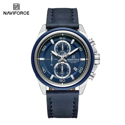 NAVIFORCE Montres Hommes Multifonctions Étanche Montre Quartz Lumineuse de Nuit Montre Bracelet en Cuir Business pour Hommes