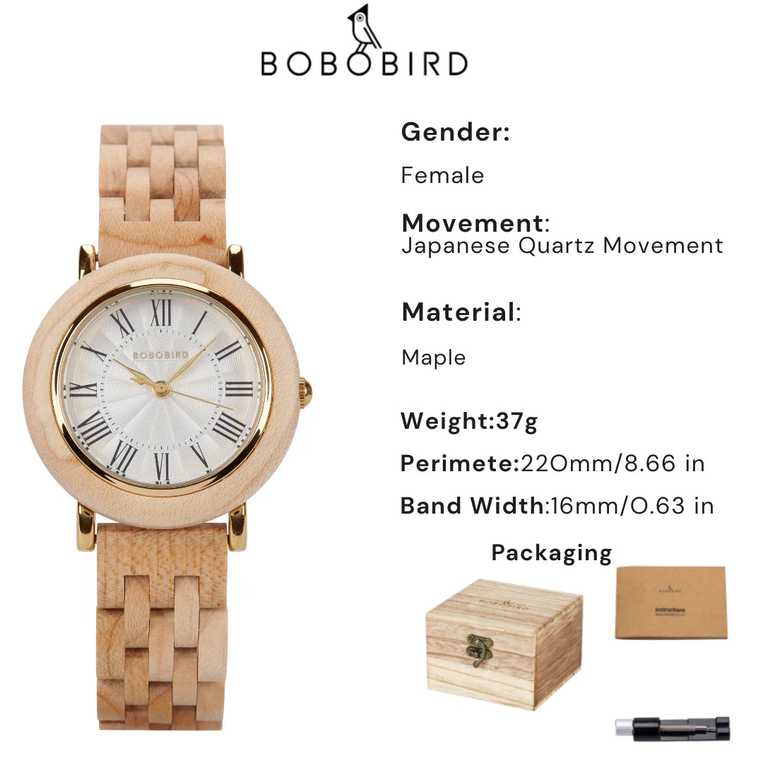 Montre en bois BOBO BIRD pour femmes 2025 Nouvelle montre-bracelet à quartz élégante pour dames et filles Montre en bois naturel Cadeau pour petite amie