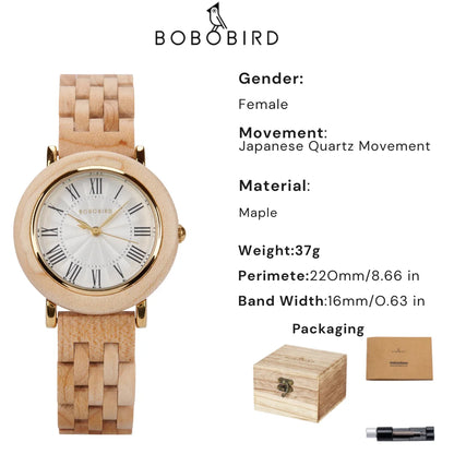 Montre en bois BOBO BIRD pour femmes 2025 Nouvelle montre-bracelet à quartz élégante pour dames et filles Montre en bois naturel Cadeau pour petite amie