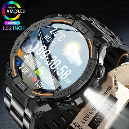 Smartwatch d'extérieur militaire 2026 pour hommes, appels Bluetooth, étanche, moniteur de santé, suivi sportif de course, compatible Android iOS