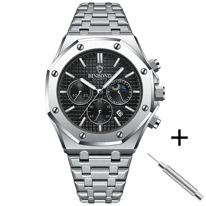 BINBOND 0161 Luminous Chronograph Stainless Steel Watch