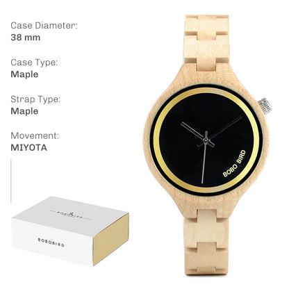 Montres en bois BOBO BIRD pour femmes Montre en bois gravée légère naturelle Montre-bracelet à quartz simple pour femme Cadeau personnalisé pour elle