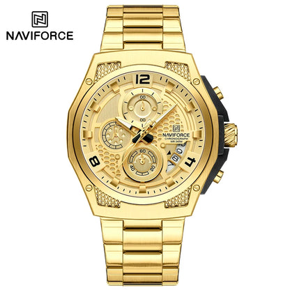 Montres Homme Sport Décontractées Marque NAVIFORCE Chronographe à Quartz Multifonction avec Affichage de la Date Bracelet en Acier Montre-Bracelet Reloj Hombre