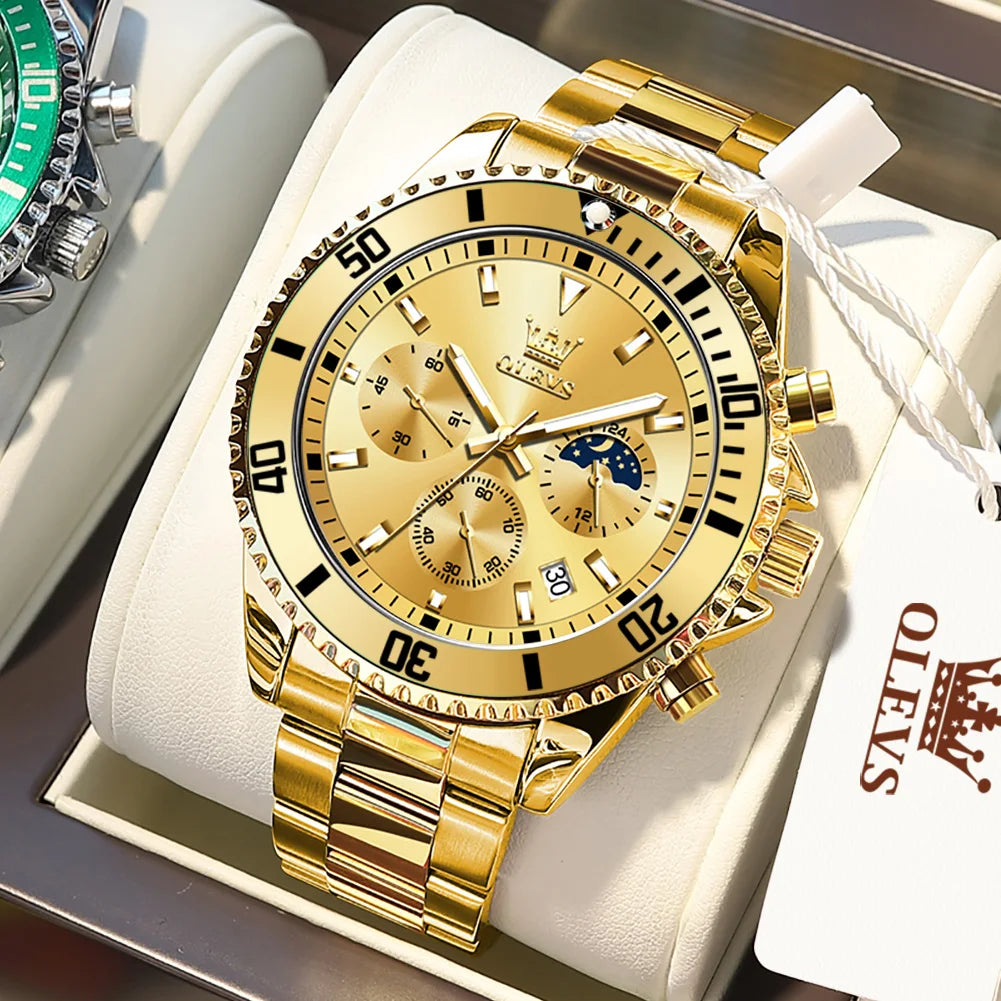 OLEVS Chronograph Moon Phase Date Stainless Steel Dial