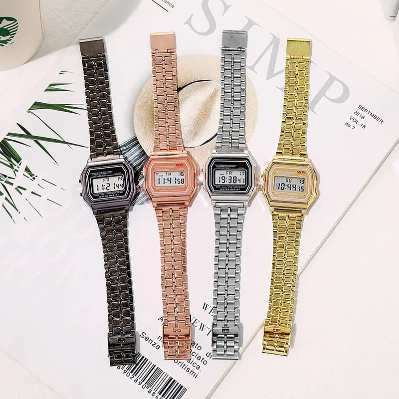 Montres sportives en or rose pour enfants et femmes, affichage numérique électronique, réveil rétro, relogio masculino, reloj