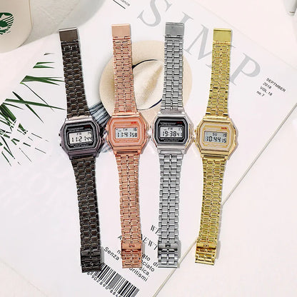 Montres sportives en or rose pour enfants et femmes, affichage numérique électronique, réveil rétro, relogio masculino, reloj