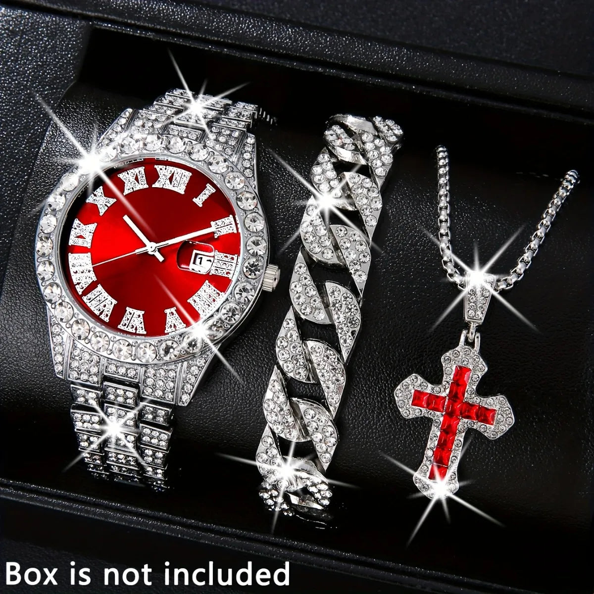 3 montres de luxe pour homme, bracelet, collier, ensemble, mode Hip Pop, montres à quartz avec calendrier pour homme, Reloj Mujer (sans boîte)