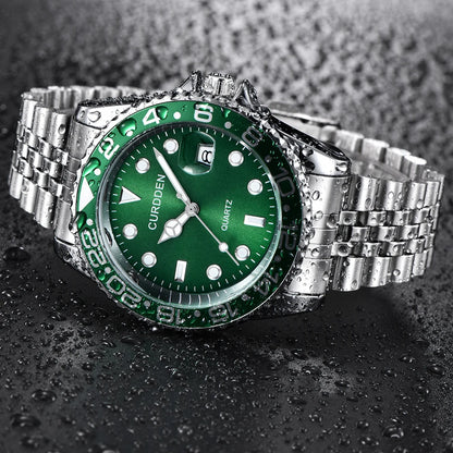 Montres Hommes Marque Célèbre Étudiants Garçons Mode Bracelet Acier Inoxydable Décontracté Calendrier Montre à Quartz Vert Relogios Masculinos 2024