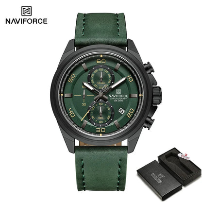 Montre homme décontractée NAVIFORCE Résistante à l'eau 3 ATM, calendrier, cadran lumineux avec bracelet en cuir, cadeau, design original